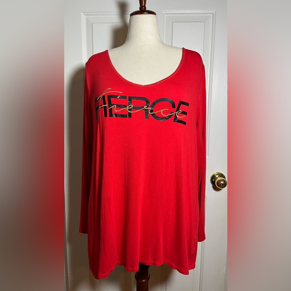 LIVI Active Lane Bryant Red Fierce Graphic Long Sleeve Top Plus Size 18